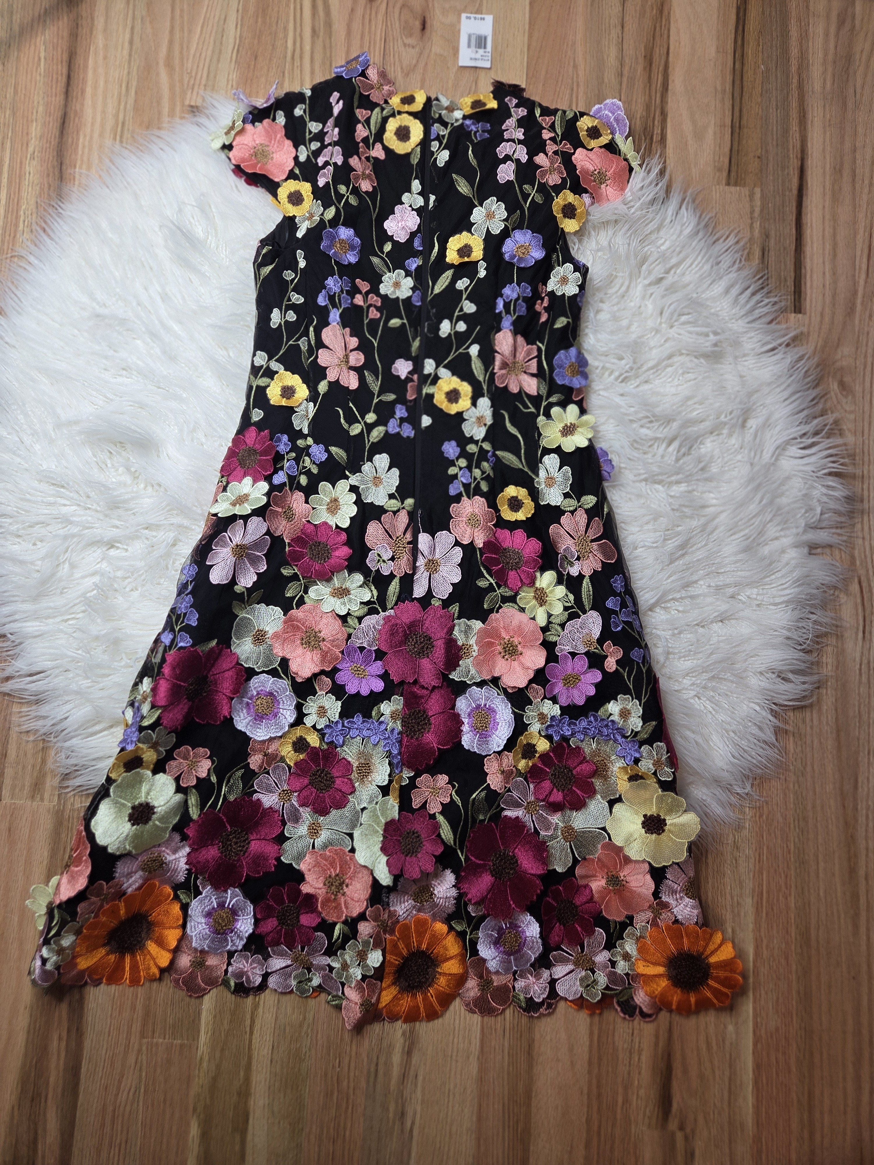 Nwt Teri Jon Floral Appliqu Black Fit & Flare Dress — image 5 of 7